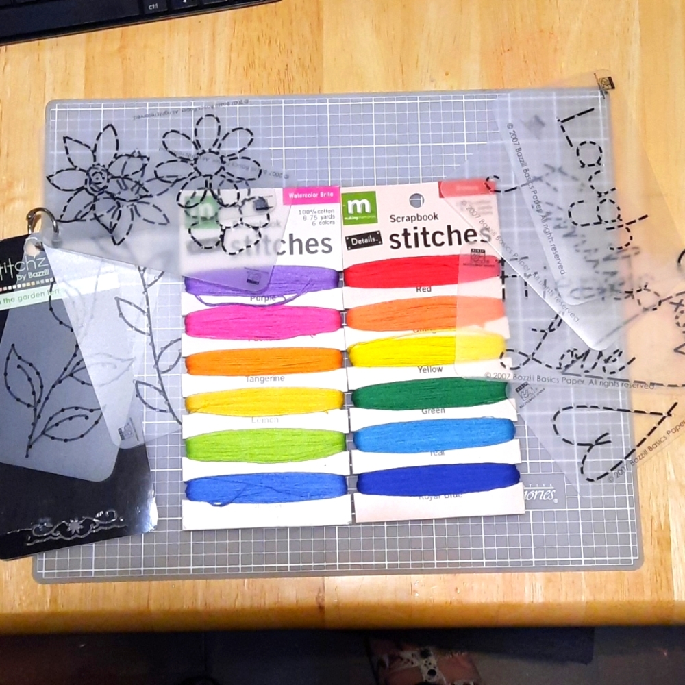 In Stitches In the Garden and Word templates. With scrapbook string.
